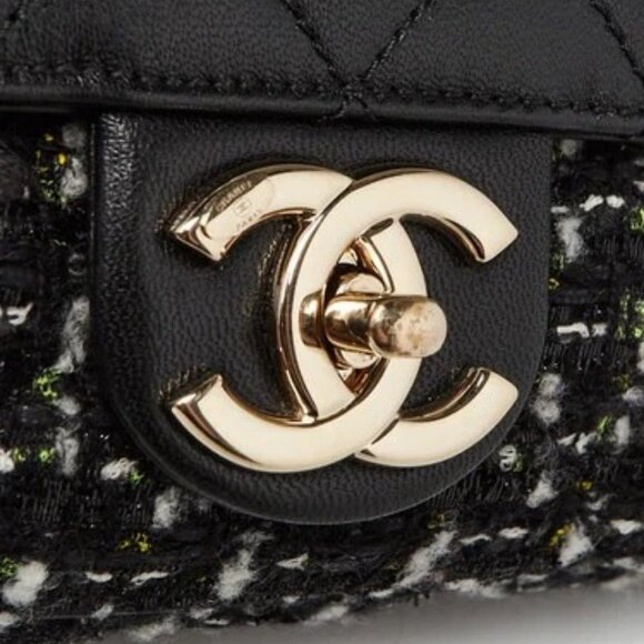 Chanel Black Tweed Quilted Lambskin Leather Medium Flap Bag - Picture 5 of 10